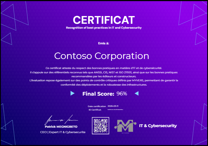 Certificat MYVERS — reconnaissance des bonnes pratiques IT & Cybersécurité